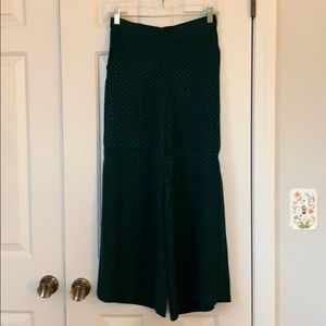 Green silk wide-leg pants from Anthropologie